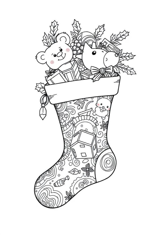 Desenho de Meia de Natal decorada para colorir