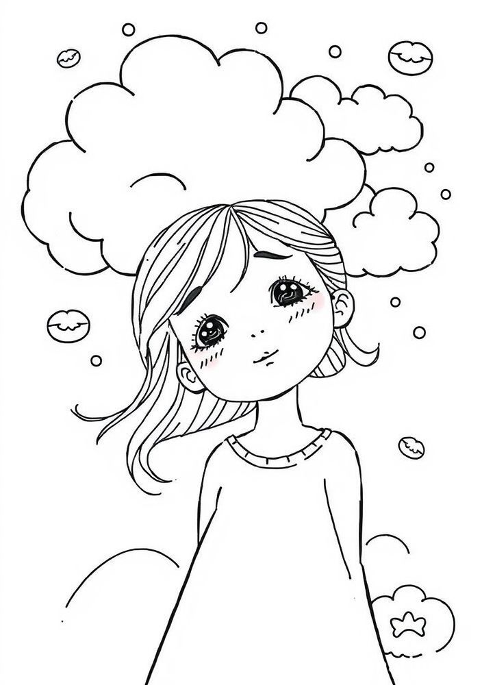 Desenho de Menina e Seus Sonhos para Colorir