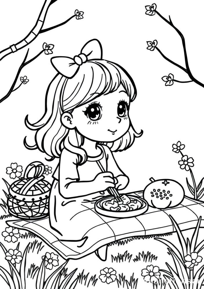 Desenho de Menina em um piquenique para colorir