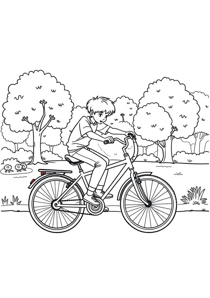 Desenho de Menino ciclista em um parque para colorir