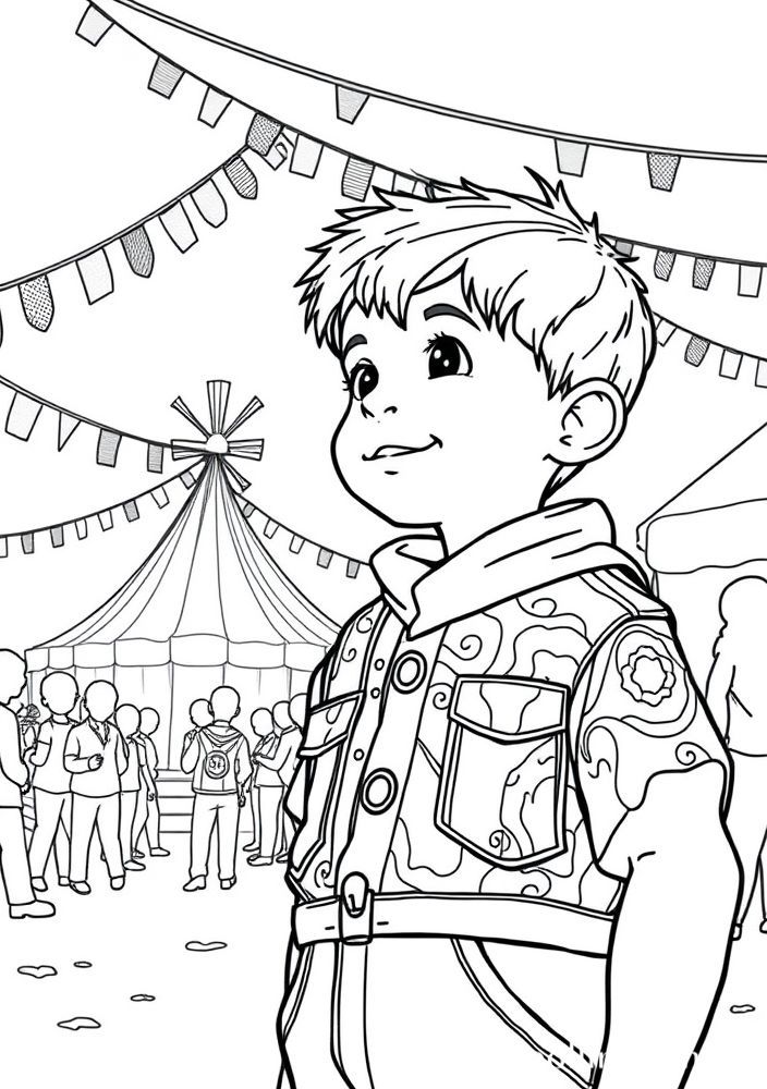 Desenho de Menino em um Festival de Cores para colorir