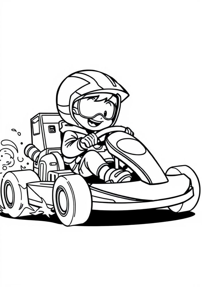 Desenho de Menino em uma Corrida de Carrinhos de Rolimã para colorir
