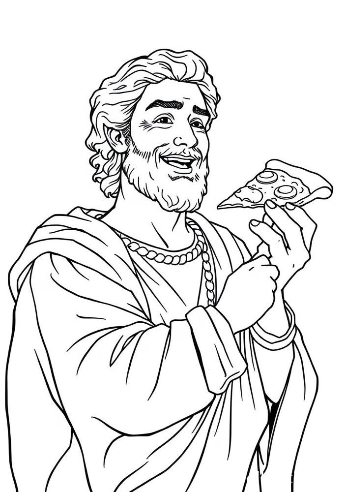 Desenho de Michelangelo e sua pizza para colorir
