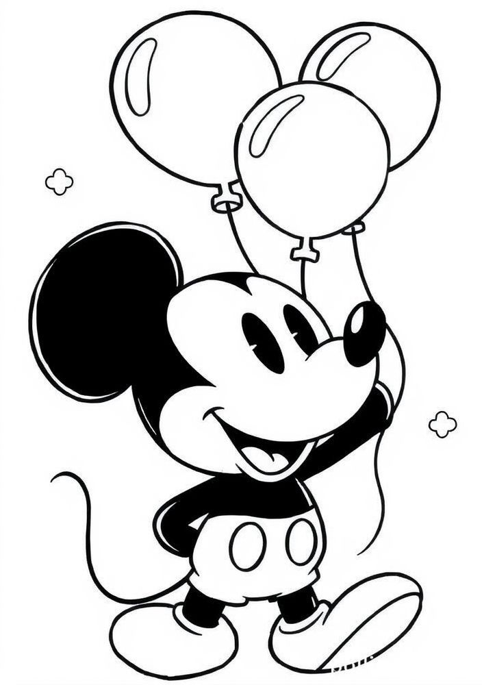 Desenho de Mickey Mouse com balões para colorir