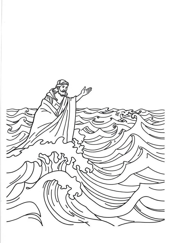 Desenho de Moisés dividindo o Mar Vermelho para colorir