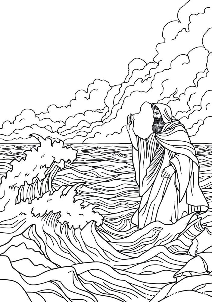 Desenho de Moisés e o Mar Vermelho para colorir