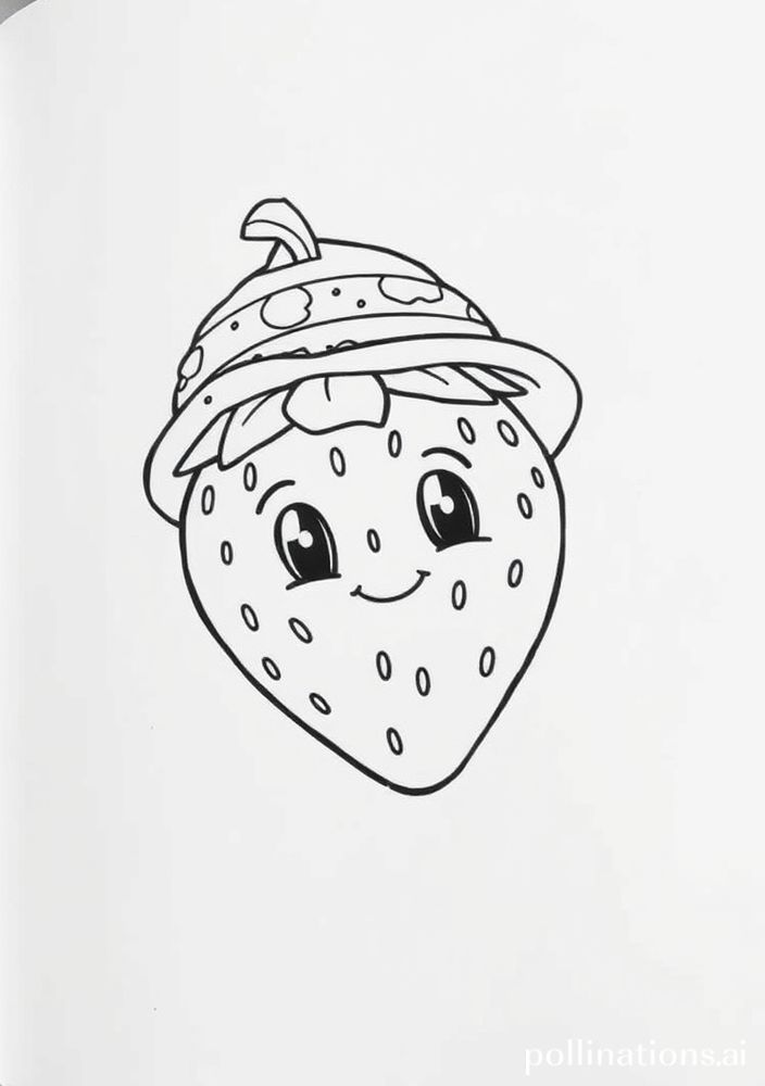 Desenho de Morango com Chapéu para Colorir