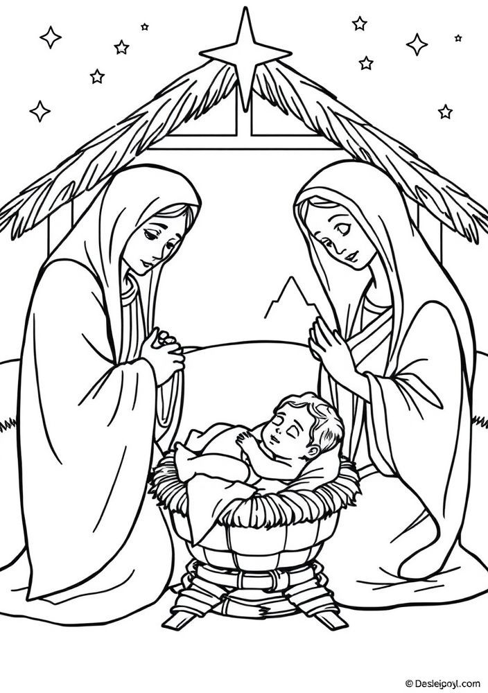 Desenho de Nascimento de Jesus para colorir