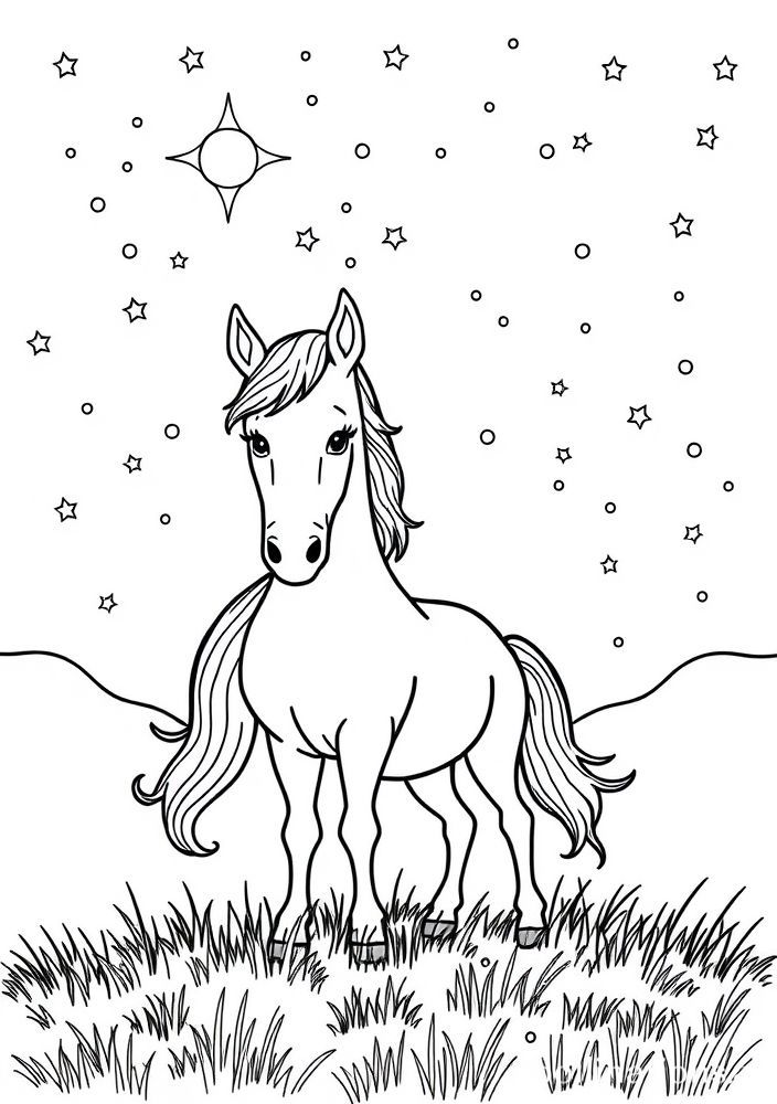 Desenho de Noite Estrelada com Pônei para colorir