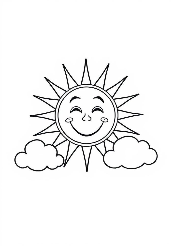 Desenho de Nuvens e Sol Sorridente para colorir