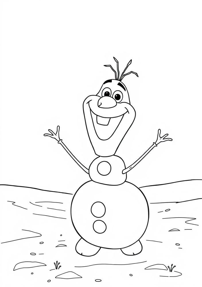Desenho de Olaf com um sol brilhante para colorir