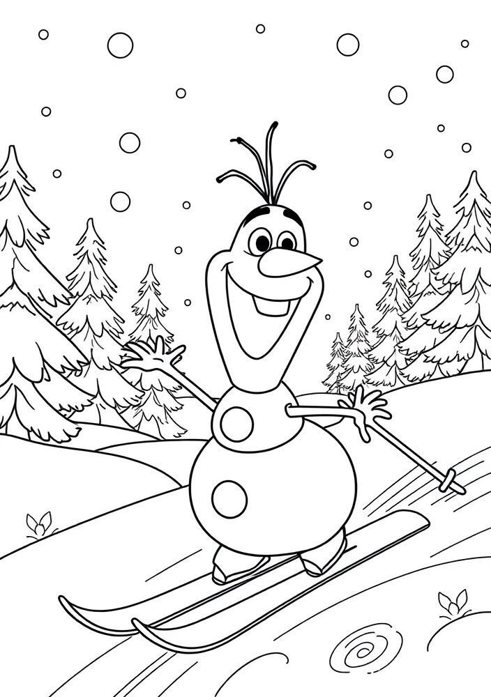 Desenho de Olaf esquiando na neve para colorir