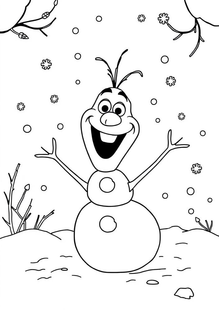 Desenho de Olaf fazendo um boneco de neve para colorir