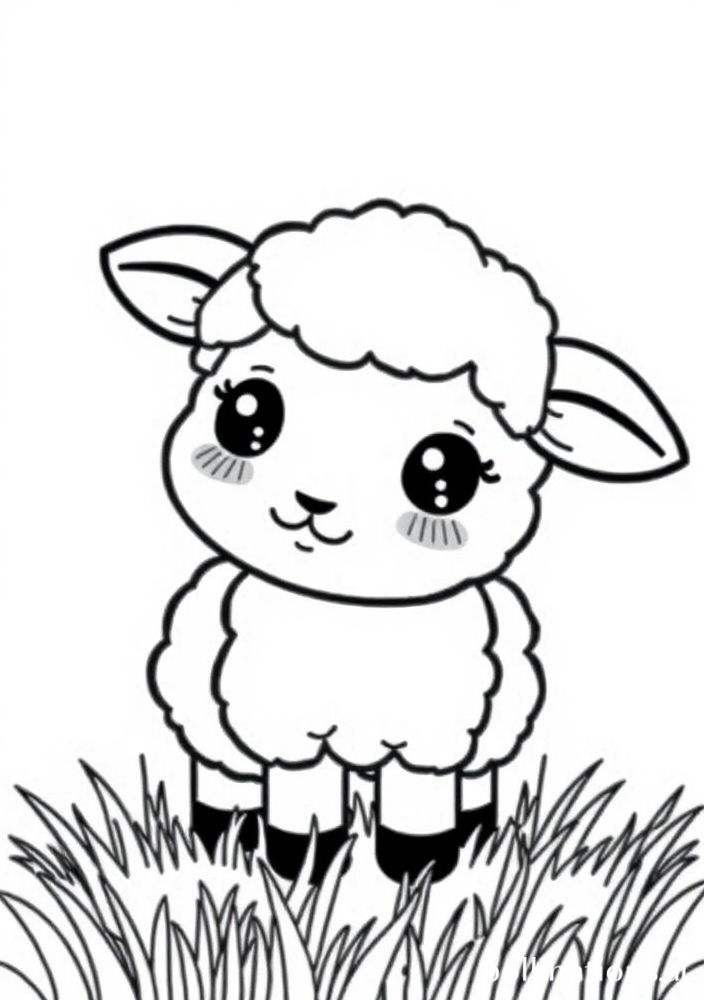 Desenho de Ovelha Kawaii no Campo para colorir