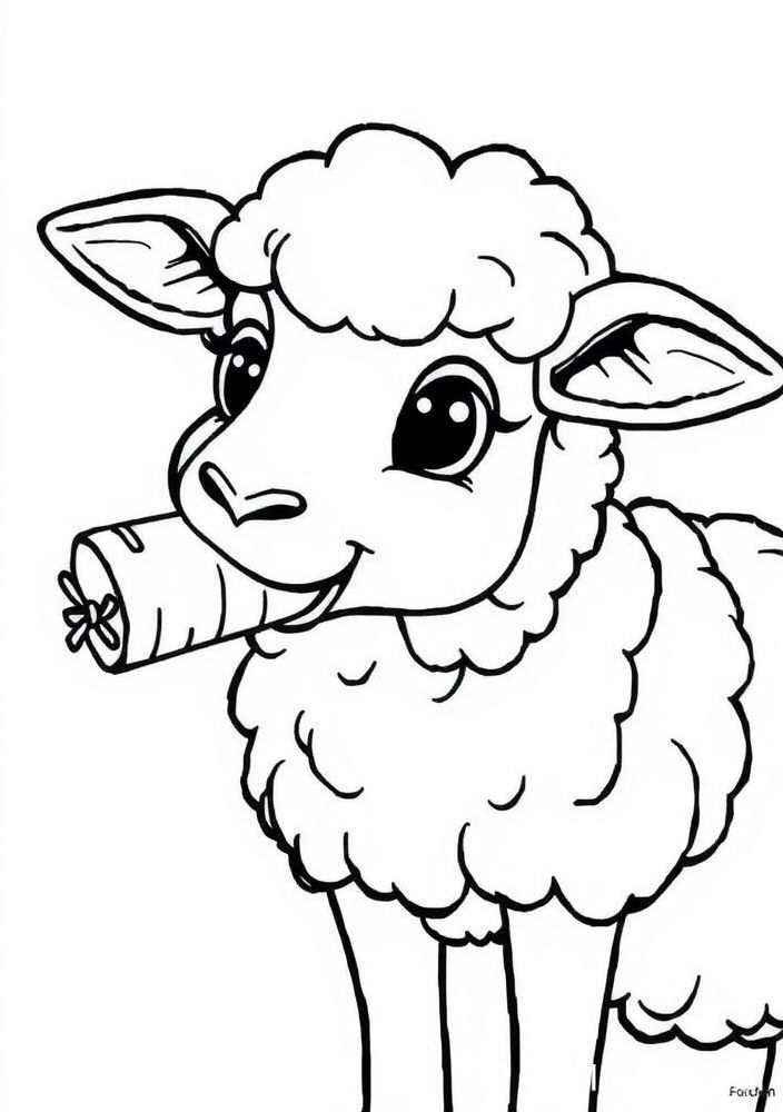 Desenho de Ovelha com seu lanche para colorir