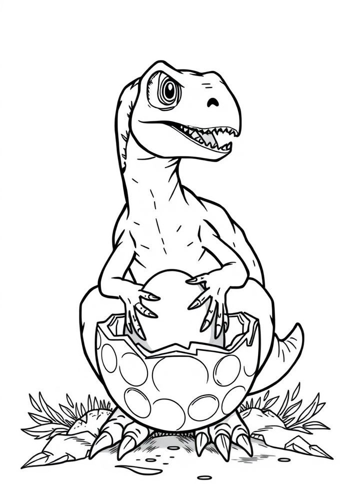 Desenho de Ovirraptor chocando um ovo para colorir