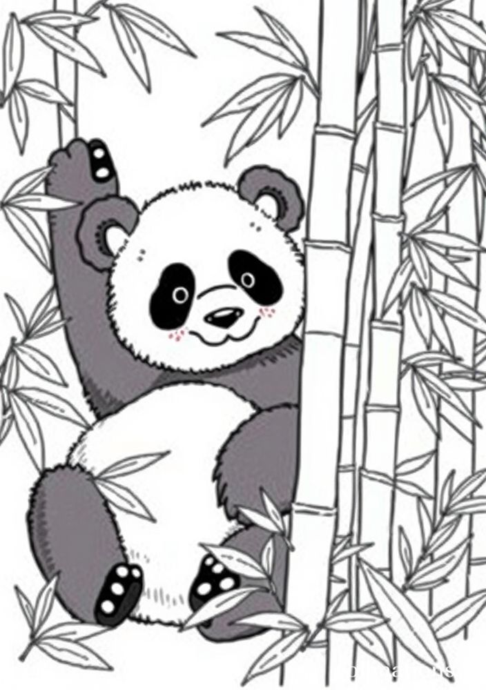 Desenho de Panda com Bambu para Colorir