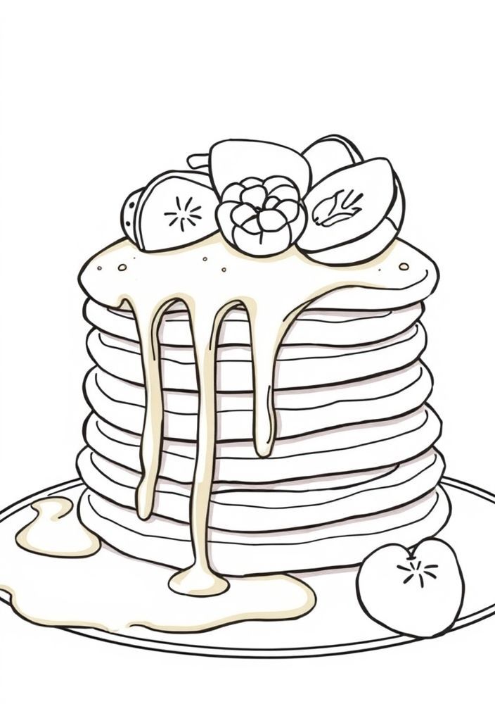 Desenho de Panquecas com Mel e Frutas para Colorir