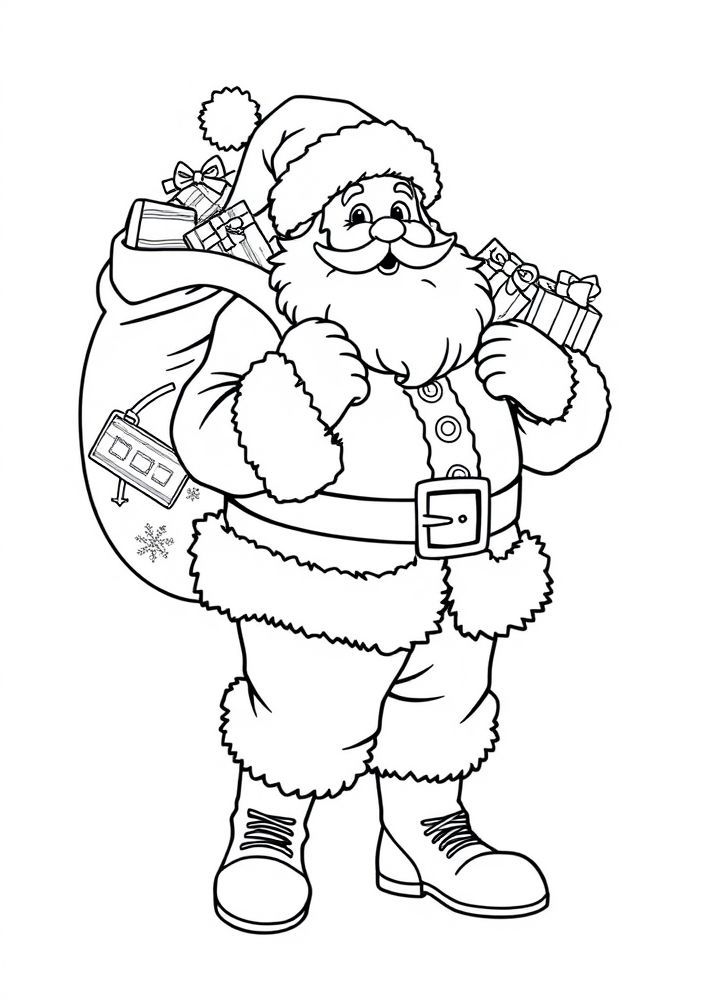 Desenho de Papai Noel carregando presentes para colorir