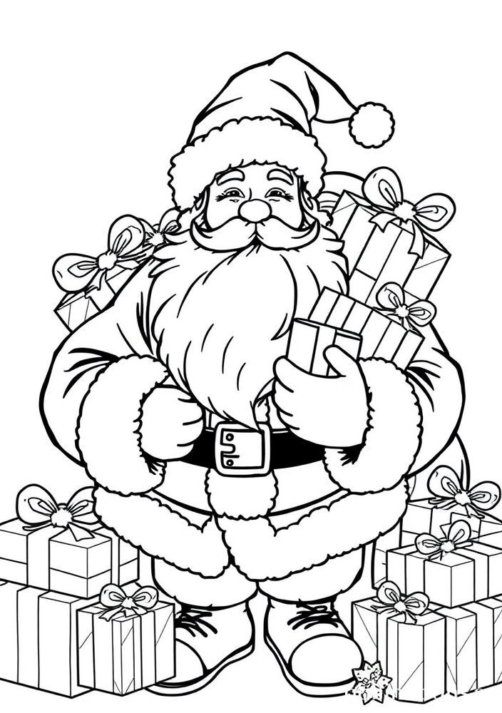 Desenho de Papai Noel com Presentes para Colorir