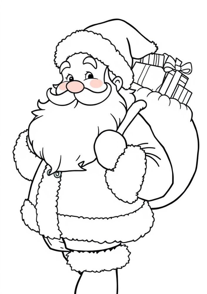 Desenho de Papai Noel com Saquinhos de Presentes para Colorir