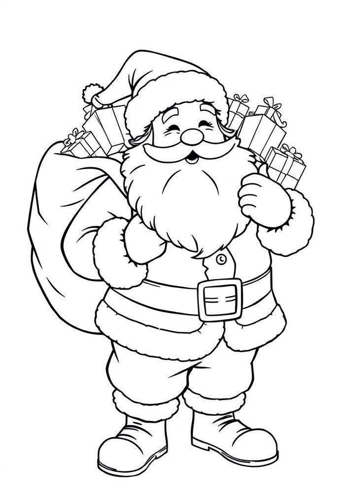 Desenho de Papai Noel com Saquinhos de Presentes para Colorir