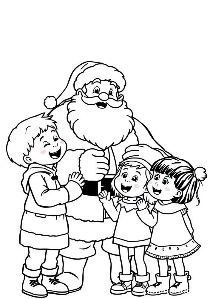 Desenho de Papai Noel e Crianças para Colorir