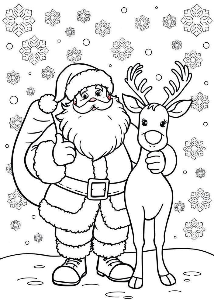 Desenho de Papai Noel e a Rena Rudolph para Colorir