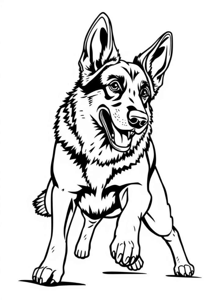 Desenho de Pastor Alemão em ação para colorir