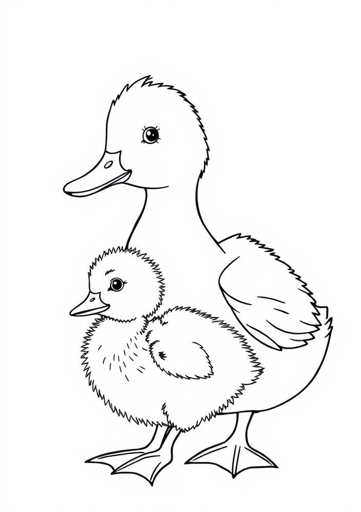 Desenho de Patinho e Mãe Pato no Lago para Colorir