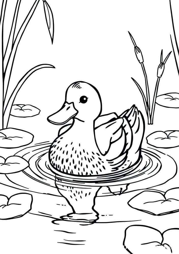 Desenho de Pato Nadando em um Lago para Colorir
