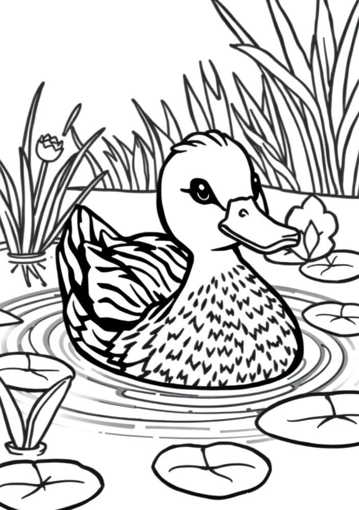 Desenho de Pato Nadar no Lago para Colorir