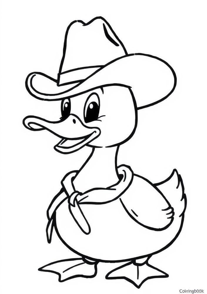 Desenho de Pato com Boné de Cowboy para Colorir