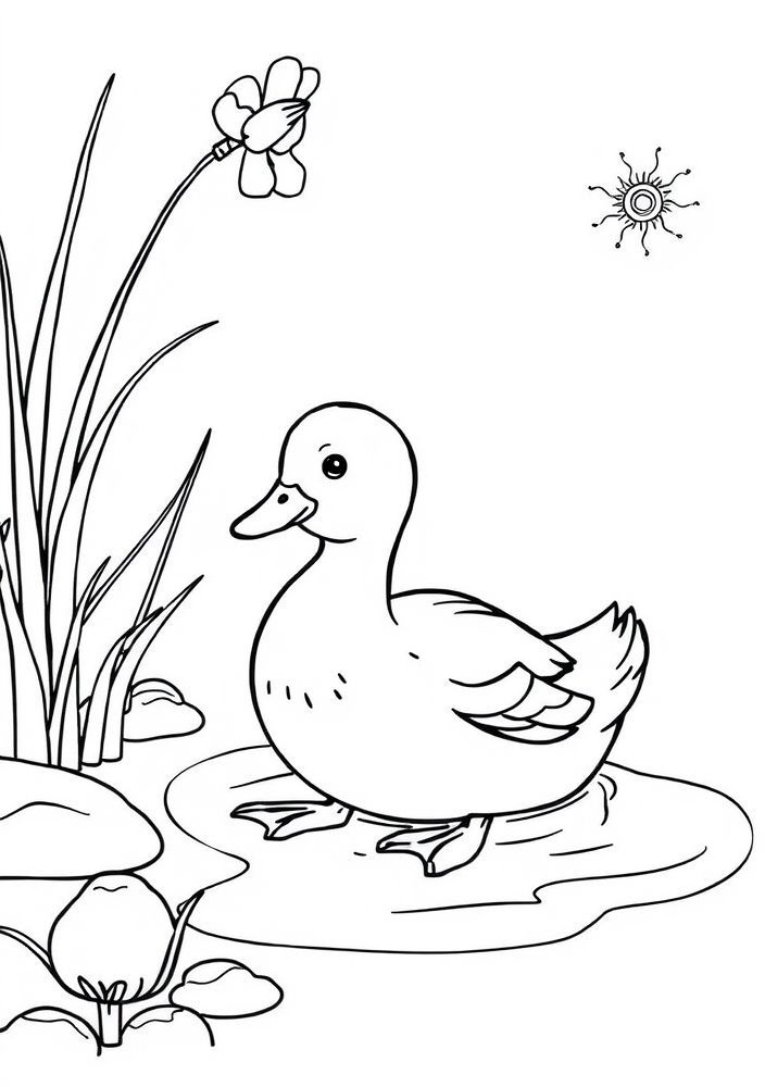 Desenho de Pato e lago para colorir