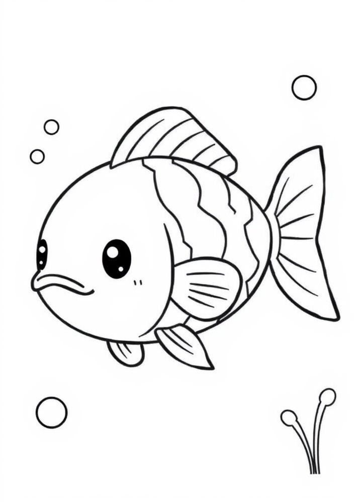 Desenho de Peixe Kawaii nadando no Aqua para colorir