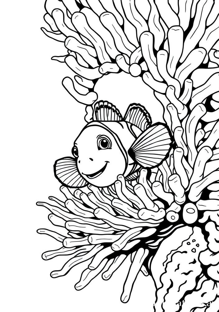 Desenho de Peixe Palhaço com Anêmonas para colorir