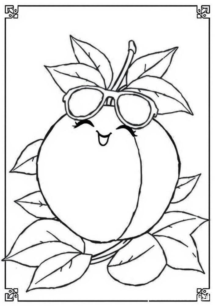 Desenho de Pêssego com Acessórios para colorir