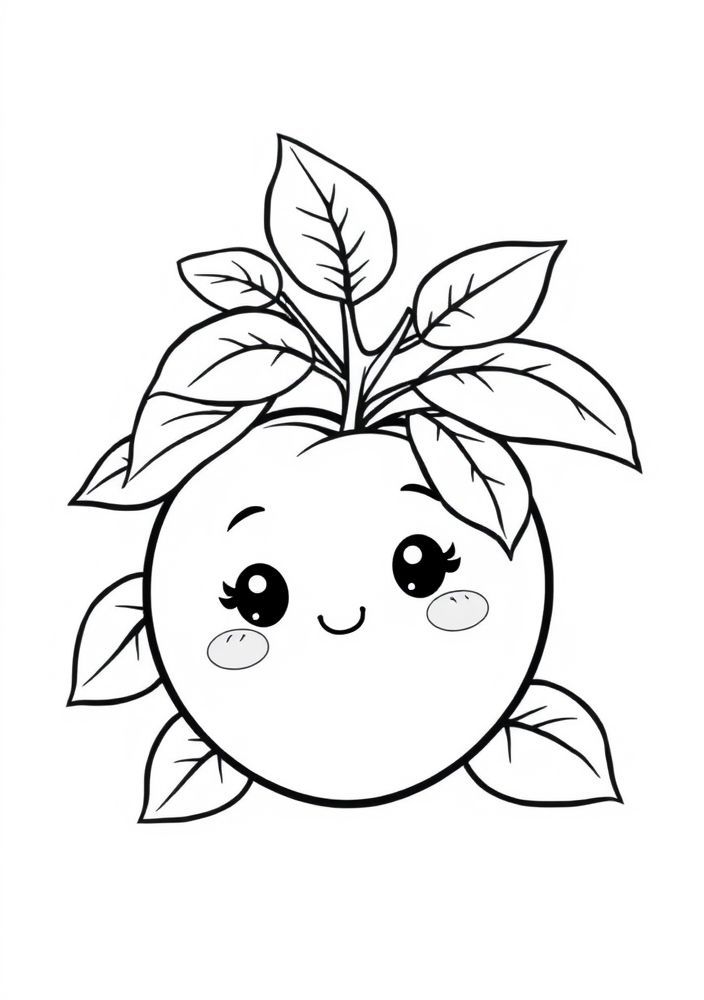Desenho de Pêssego com folhas para colorir