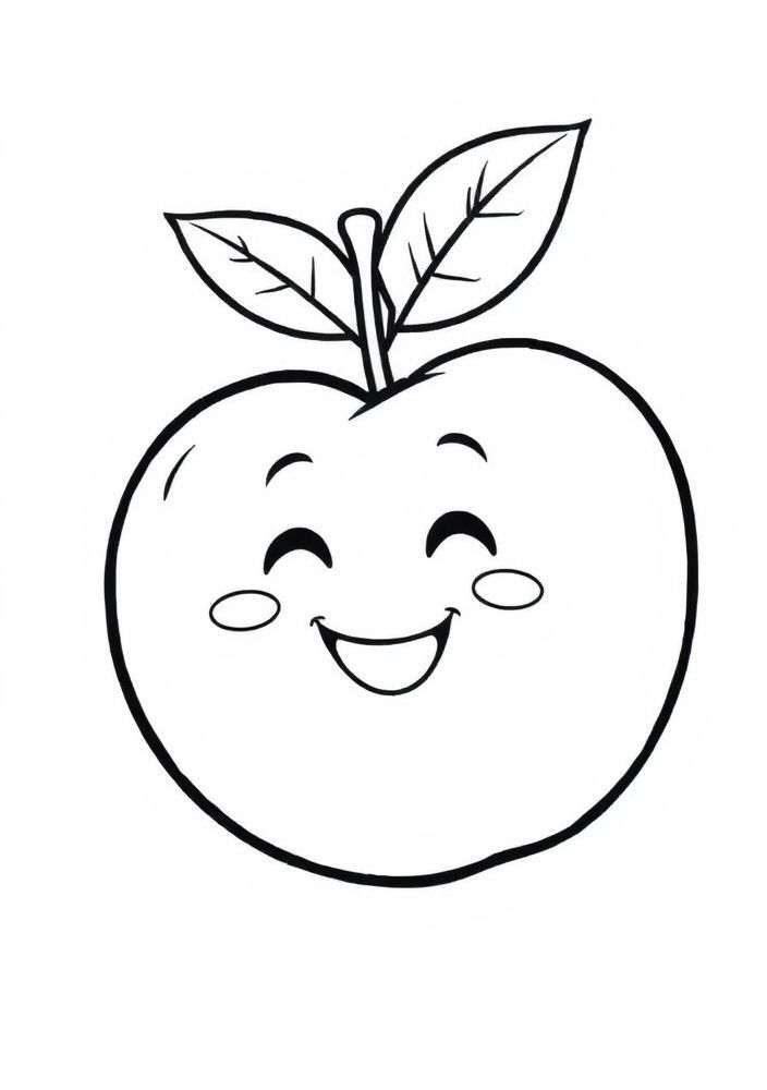 Desenho de Pêssego com sorriso largo para colorir