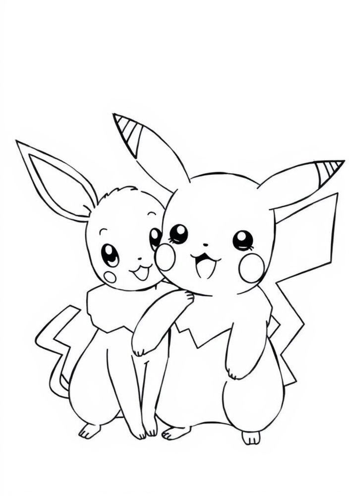 Desenho de Pikachu e Eevee amigos para colorir