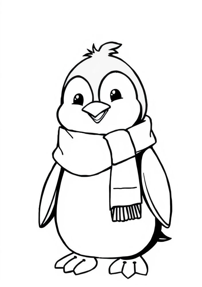 Desenho de Pinguim Feliz com Cachecol para colorir