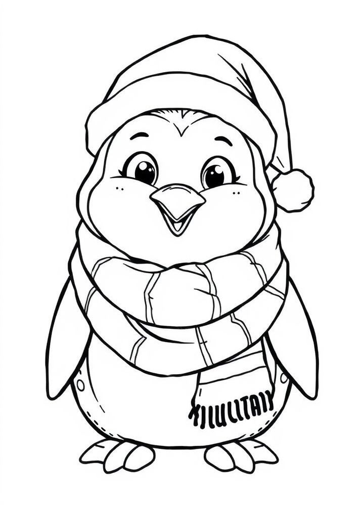 Desenho de Pinguim Natalino para Colorir