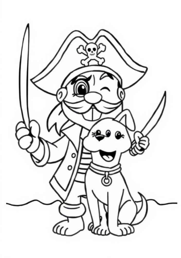 Desenho de Pirata com Cão para colorir