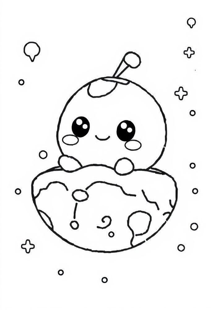 Desenho de Planeta Kawaii para colorir