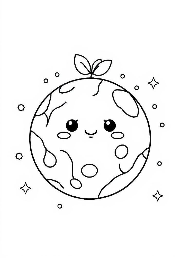 Desenho de Planeta Kawaii para colorir