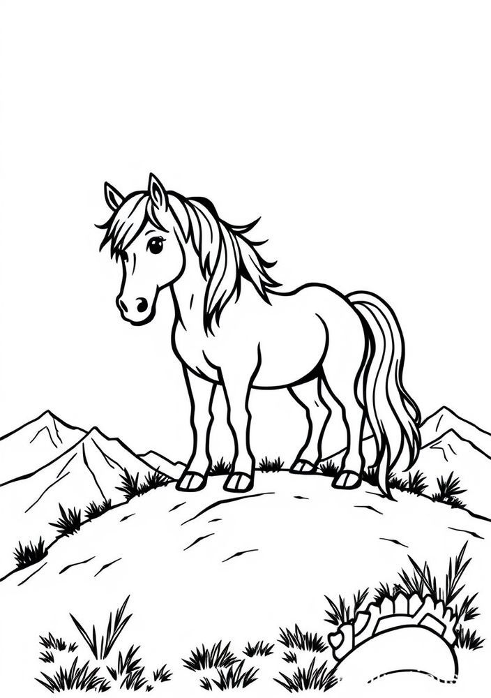 Desenho de Pônei em uma Montanha para colorir