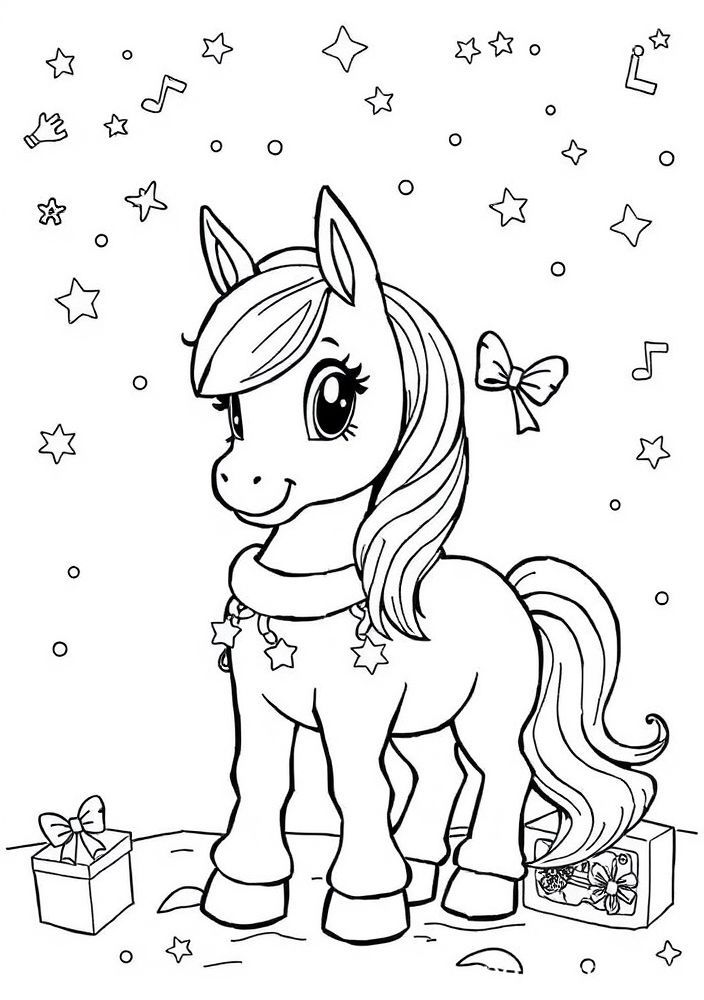 Desenho de Pônei no Natal para colorir