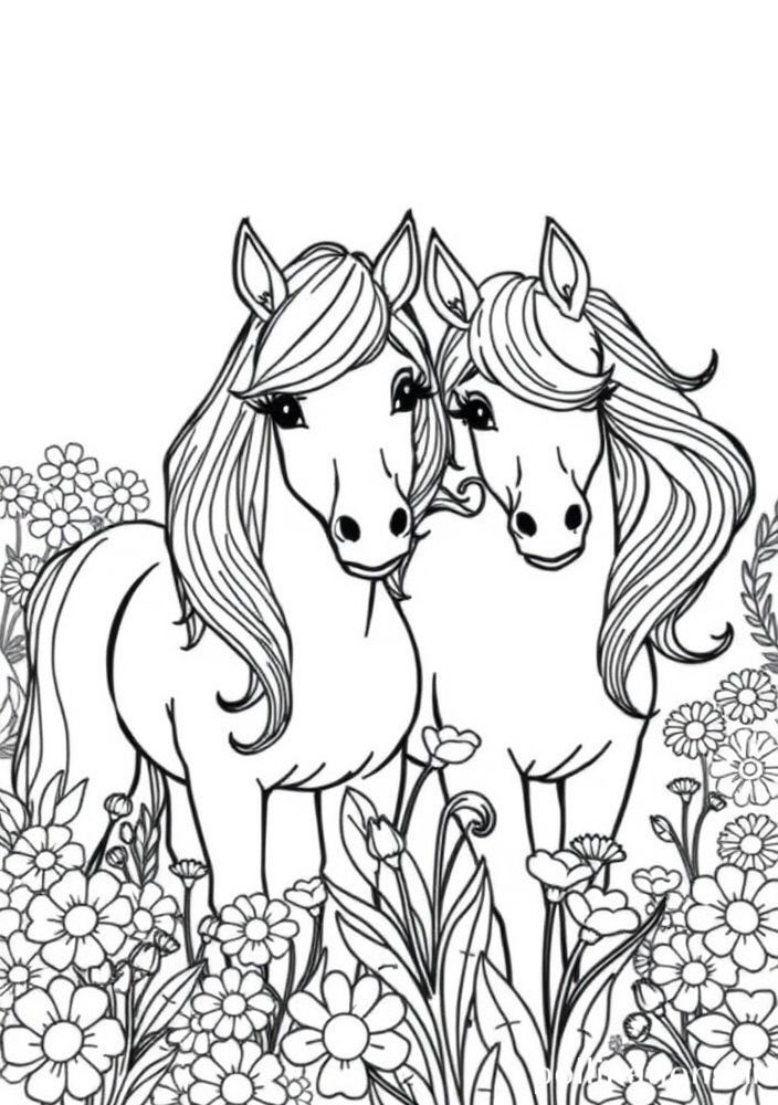 Desenho de Pôneis em um Festival de Flores para colorir