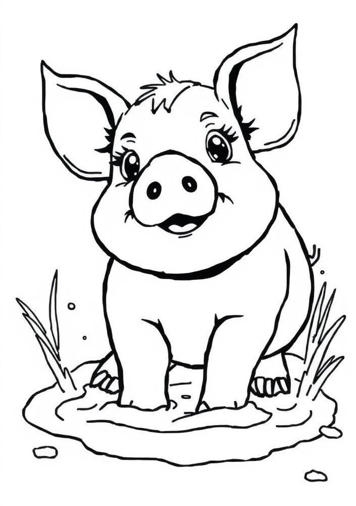 Desenho de Porquinho Brincando na Lama para Colorir