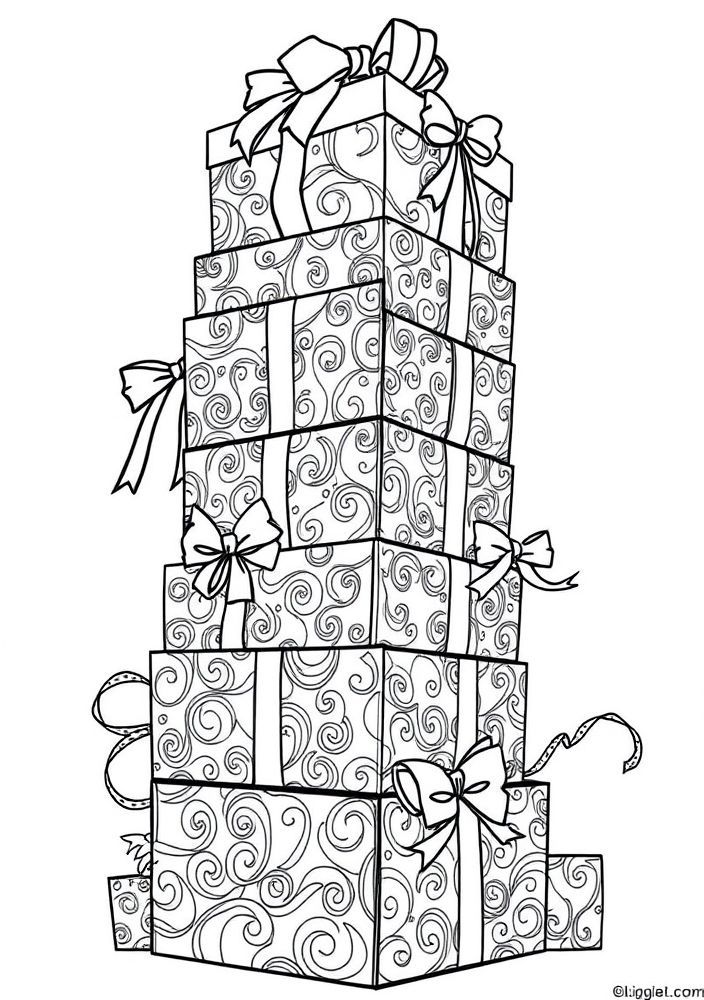 Desenho de Presentes de Natal Empilhados para Colorir